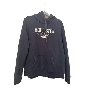 HOLLISTER Hoodie Womens Size L Navy Blue Embroidered Logo Casual Surfwear